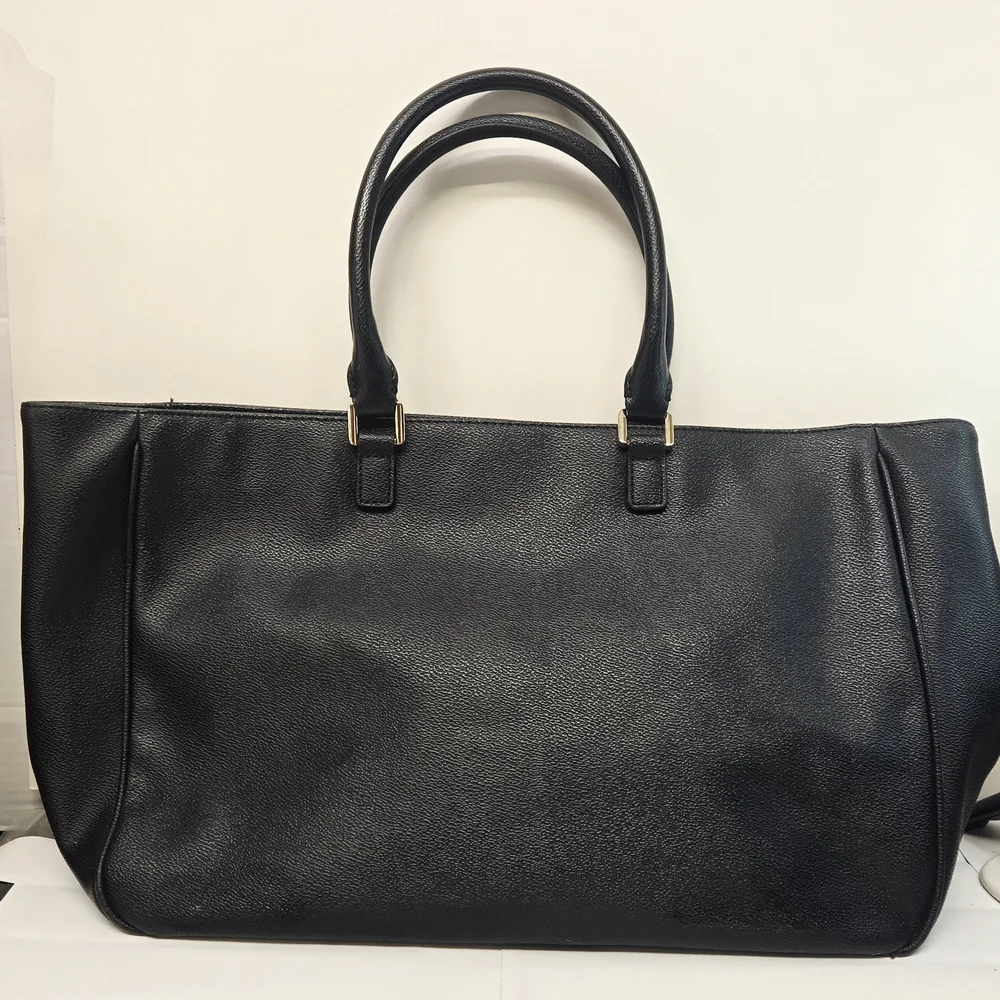 Black Leather Tory Burch Tote Bag with Gold Accents - Picture 3 of 13